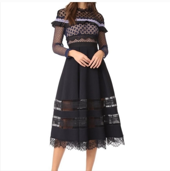 Self-Portrait Dresses & Skirts - SELF- PORTRAIT NEW WITH TAGS! Bella lace trim navy and black dress. Size 2